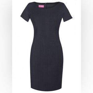 Brook Taverner Teramo Short Sleeve Wool Blend Black Midi Dress, size 12 Long